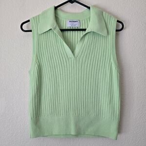 Womens Large Pastel Green Rib Knit Crop Polo Shirt Clueless Preppy Old Money Y2k